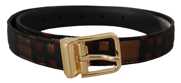 Multicolor leather belt with gold buckle