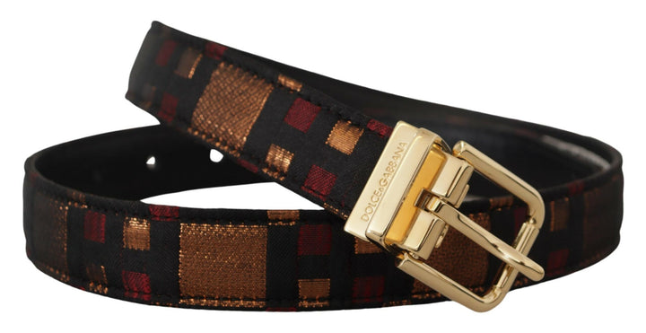 Multicolor leather belt with gold buckle