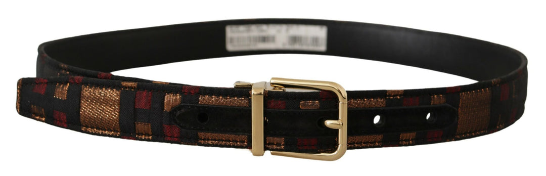 Multicolor leather belt with gold buckle