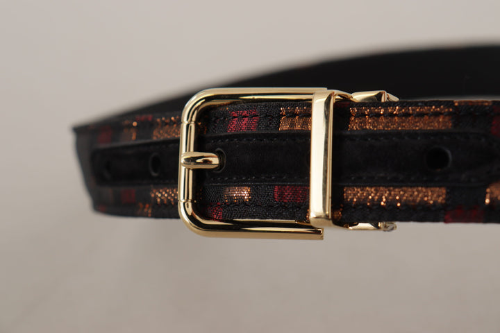 Multicolor leather belt with gold buckle