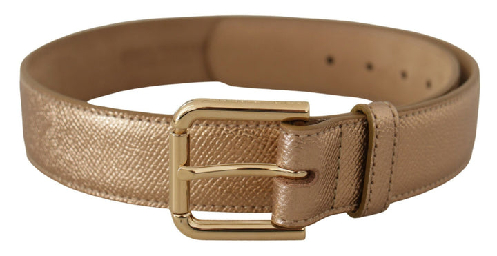 Chic rose gold leather belt with logo buckle