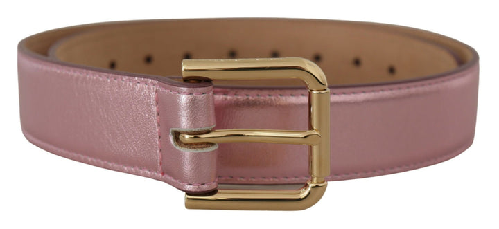 Elegant pink metallic leather belt