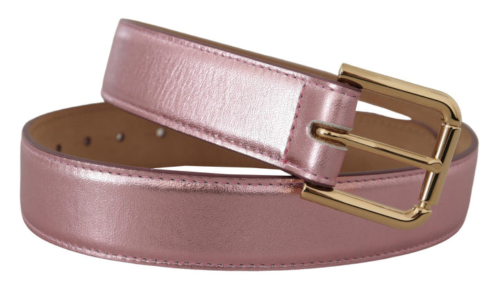 Elegant pink metallic leather belt