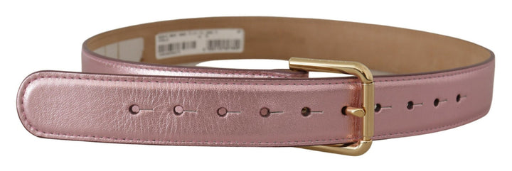 Elegant pink metallic leather belt