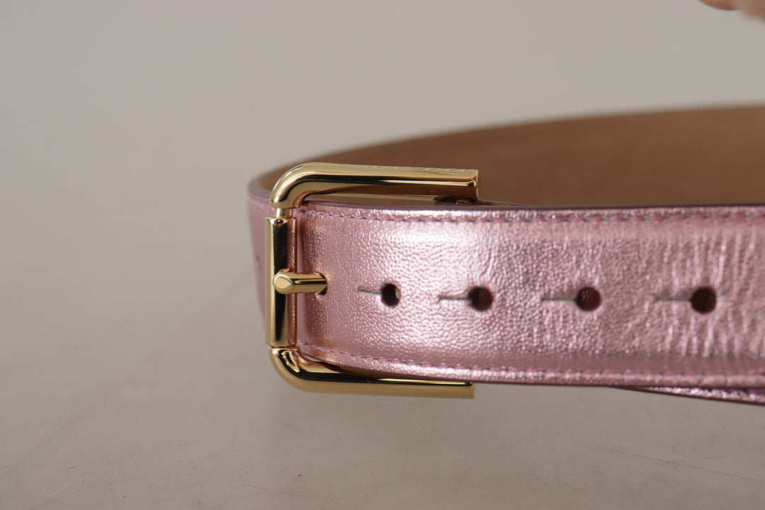 Elegant pink metallic leather belt