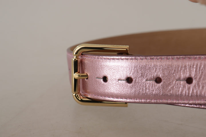 Elegant pink metallic leather belt
