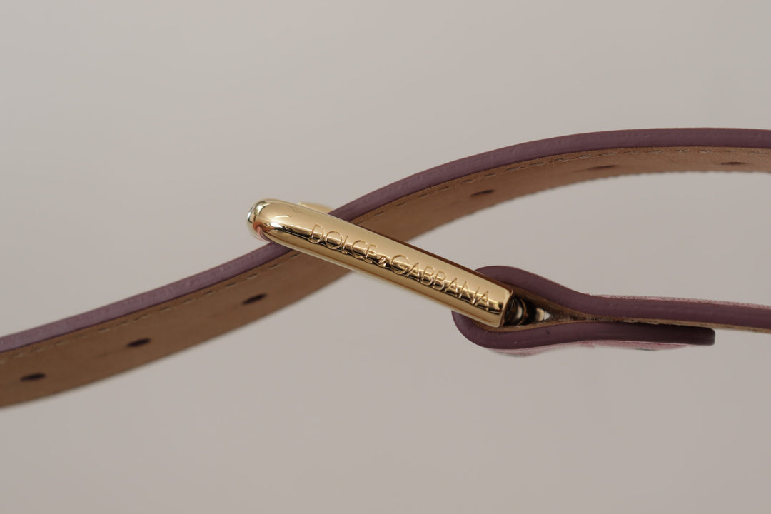 Elegant pink metallic leather belt