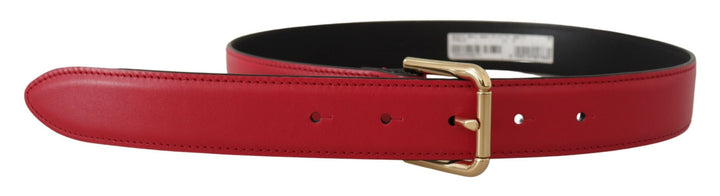 Elegant red leather belt with gold-colored buckle