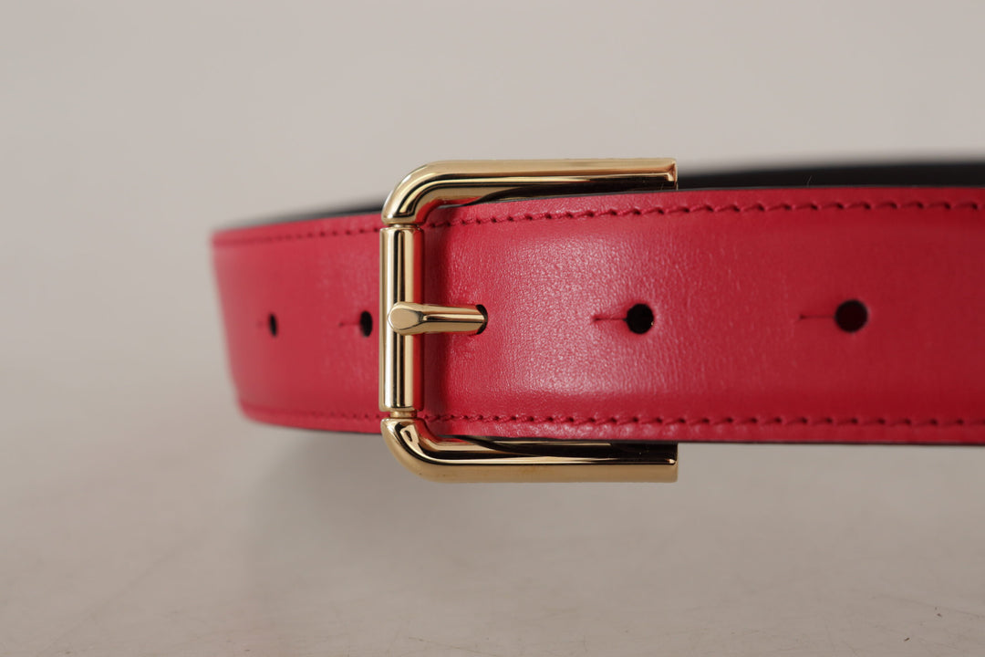Elegant red leather belt with gold-colored buckle