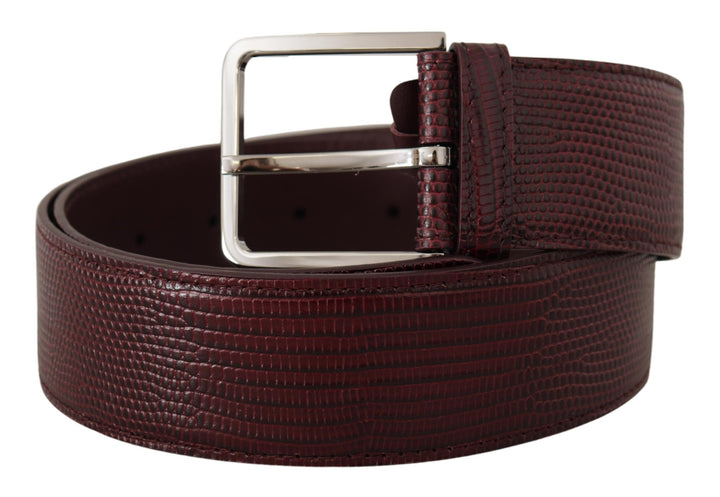 Elegant chestnut brown leather belt with engraved buckle