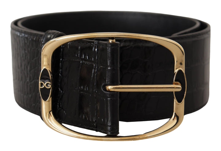 Schwarzer Krokodil Print Gold Metall DG Logo Schnalle Gürtel