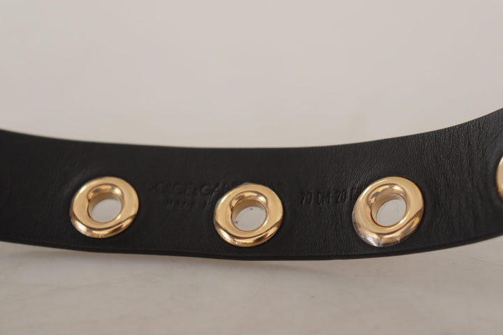 Chic black leather belt with engraved buckle