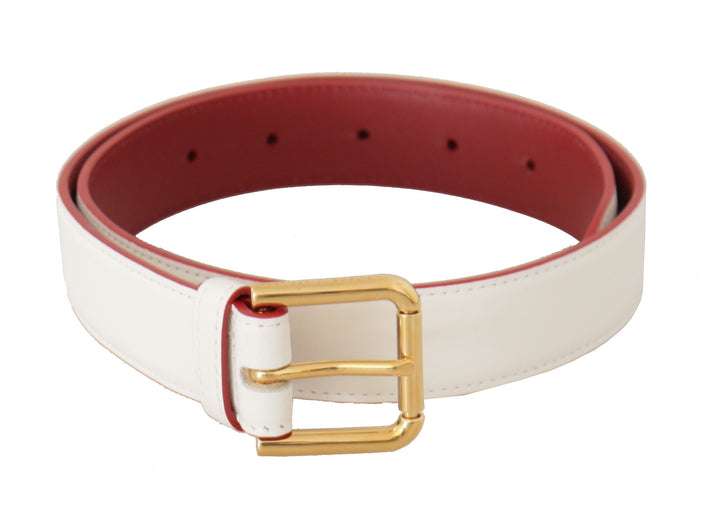 Elegant white leather belt with engraved buckle