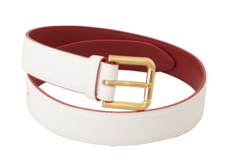Elegant white leather belt with engraved buckle