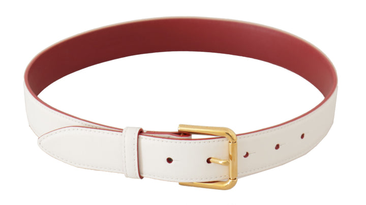 Elegant white leather belt with engraved buckle