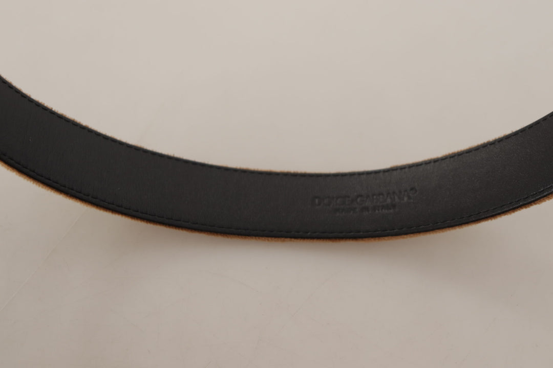 Brauner Samt Bronze Vintage Logo Metallschnalle Gürtel