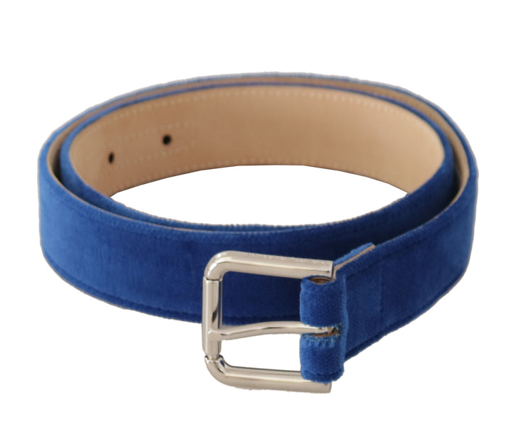 Blauer Samt Silber Logo gravierte Metallschnalle Gürtel