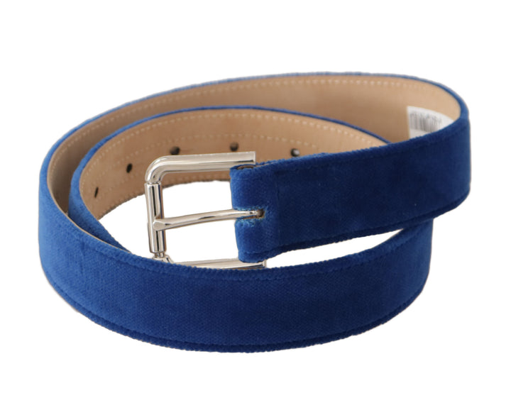 Blauer Samt Silber Logo gravierte Metallschnalle Gürtel