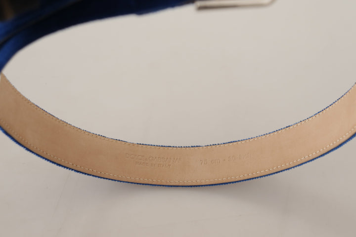 Blauer Samt Silber Logo gravierte Metallschnalle Gürtel