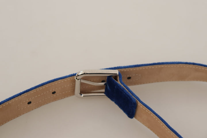 Blauer Samt Silber Logo gravierte Metallschnalle Gürtel
