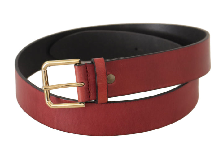 Elegant red leather belt with engraved buckle