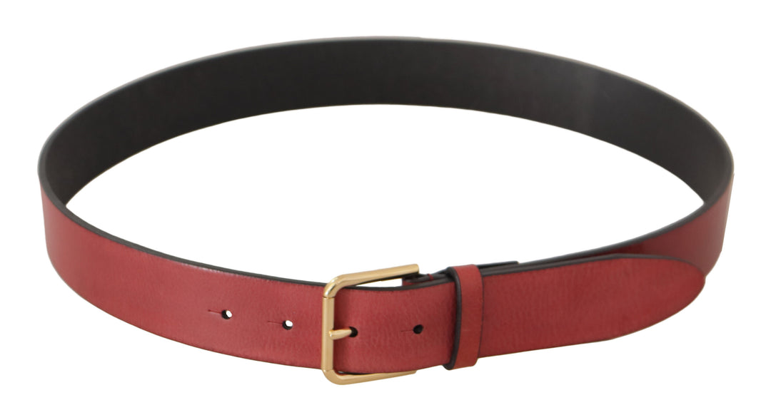 Elegant red leather belt with engraved buckle