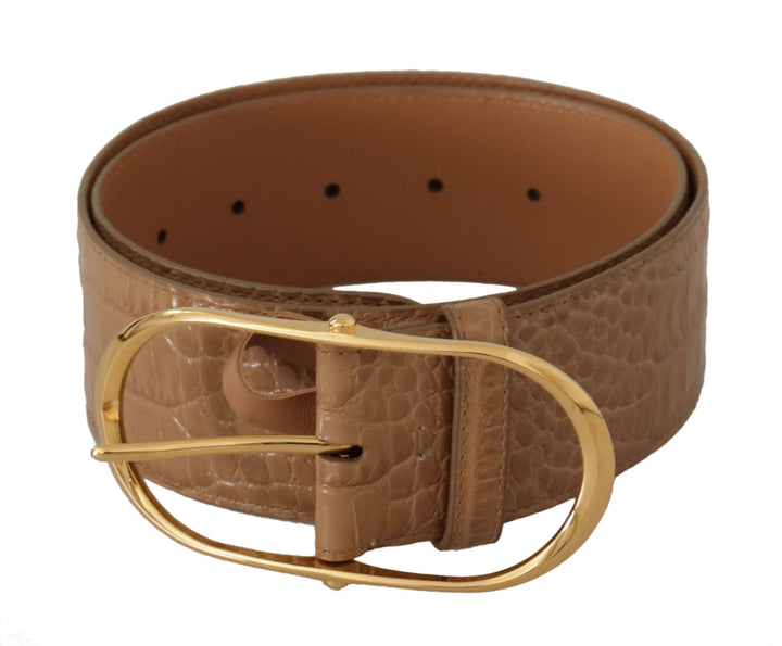 Elegant beige leather belt with engraved buckle