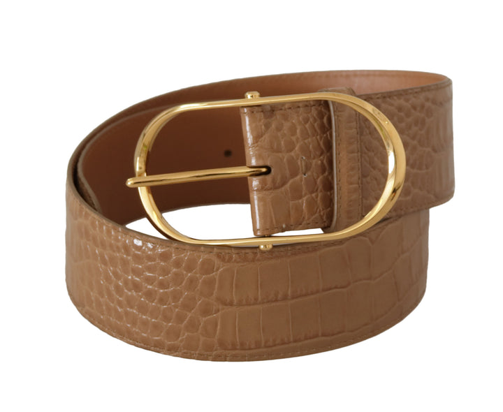 Elegant beige leather belt with engraved buckle