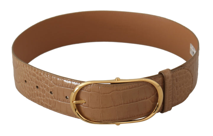 Elegant beige leather belt with engraved buckle