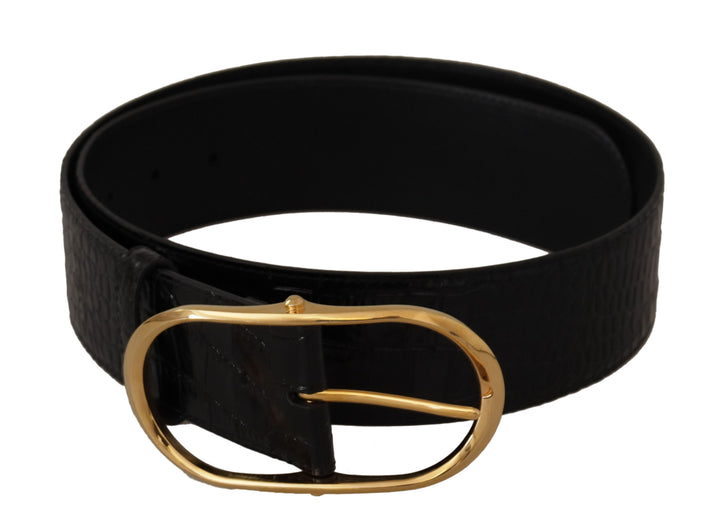 Chic black leather belt with logo