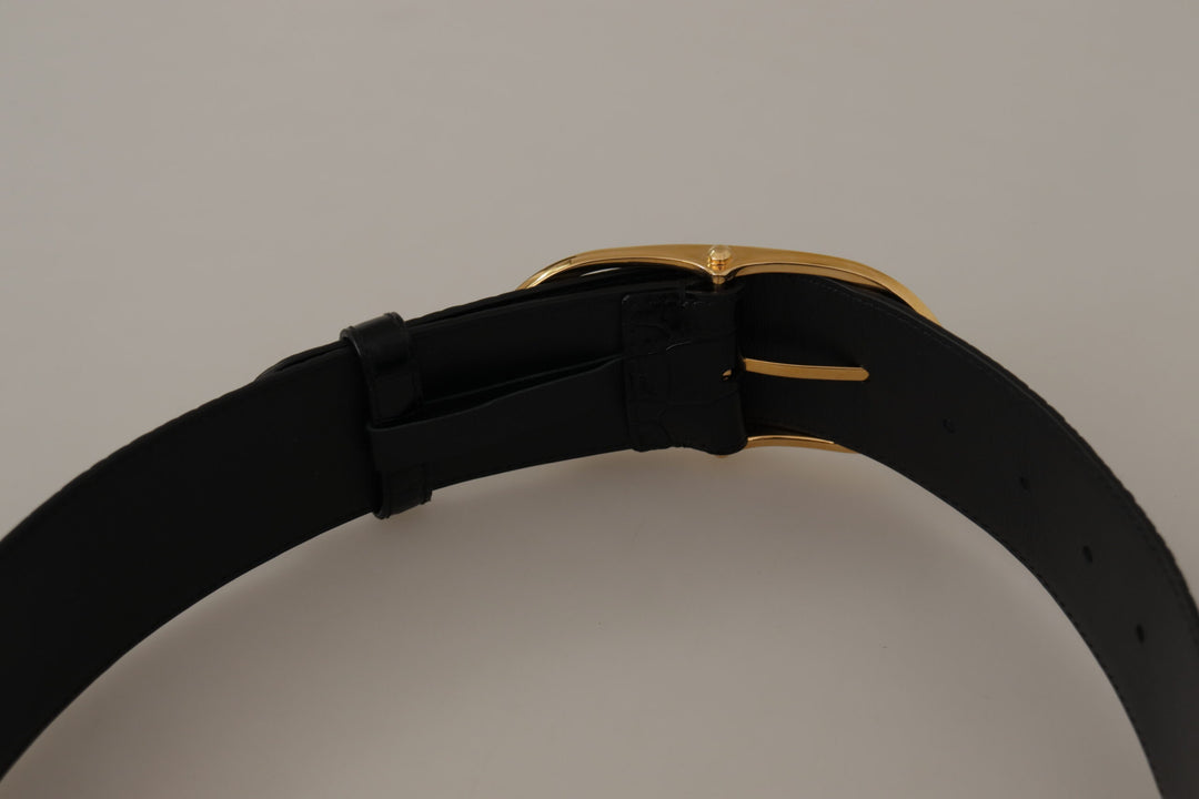 Chic black leather belt with logo