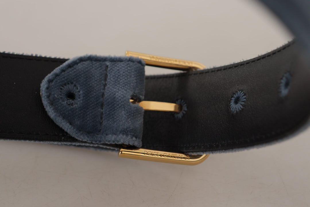Elegant navy blue designer belt made of velvet