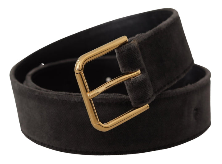 Brauner Samt Goldton Logo Metall Gürtelschnalle