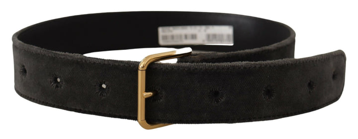 Brauner Samt Goldton Logo Metall Gürtelschnalle