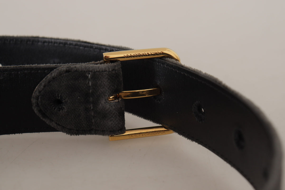 Brauner Samt Goldton Logo Metall Gürtelschnalle