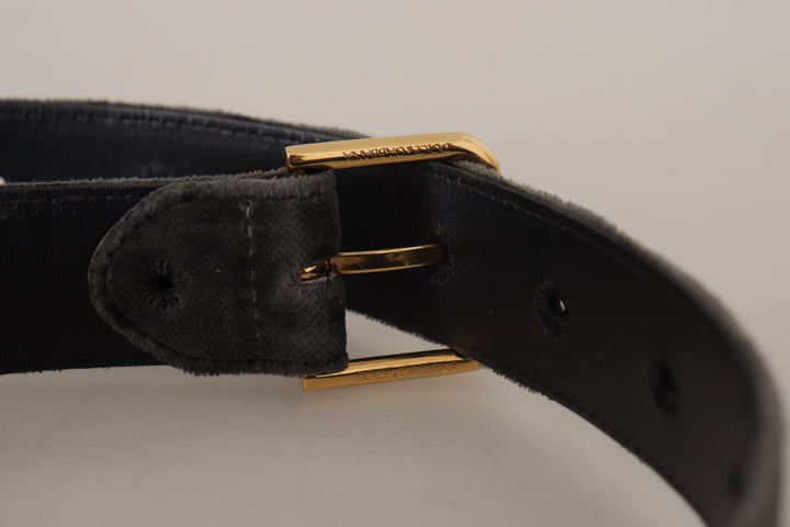 Brauner Samt Goldton Logo Metall Gürtelschnalle