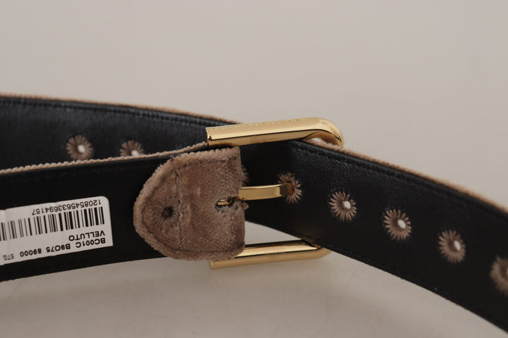 Elegant belt with velvet logo buckle