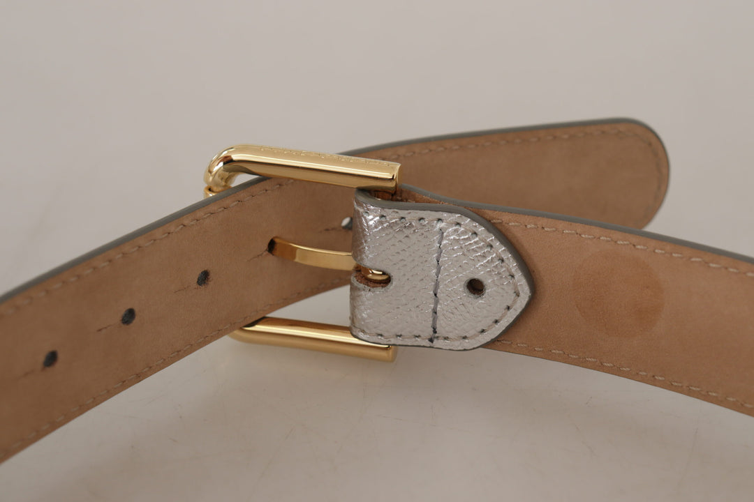 Silberner Leder-Goldton-Logo-Metall-Taillenschnalle-Gürtel