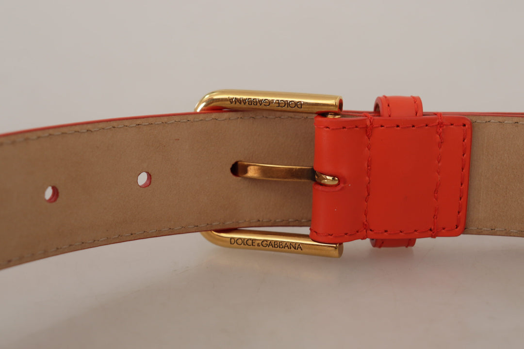 Chic orange leather belt with headphone pocket