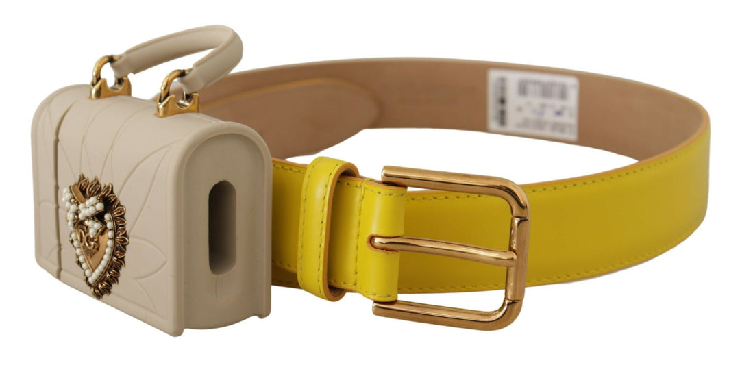 Gelbes Leder Devotion Heart Micro Tasche Kopfhörer Gürtel