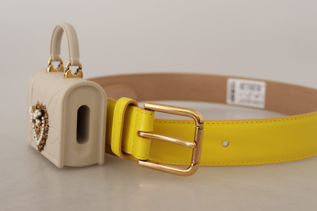 Gelbes Leder Devotion Heart Micro Tasche Kopfhörer Gürtel