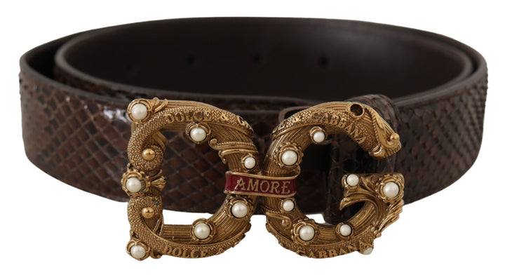 Brauner Amore Tierdruck Exotisches Leder Logo Schnalle Gürtel