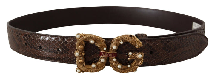 Brauner Amore Tierdruck Exotisches Leder Logo Schnalle Gürtel