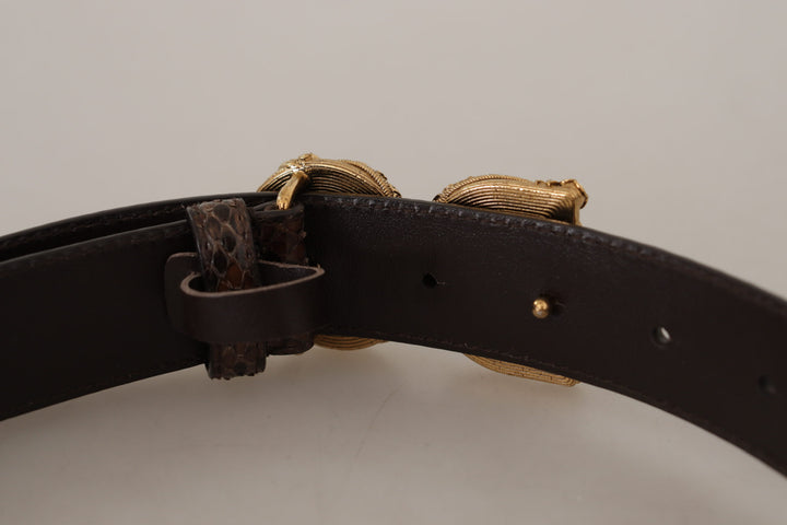 Brauner Amore Tierdruck Exotisches Leder Logo Schnalle Gürtel