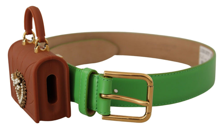 Chic emerald green leather belt with engraved buckle