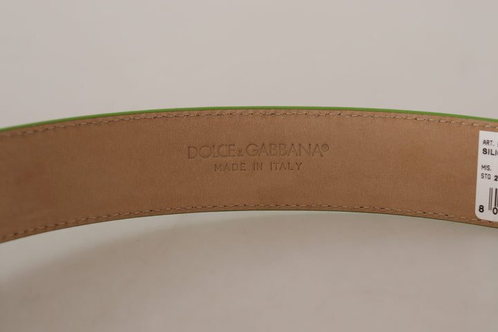 Chic emerald green leather belt with engraved buckle