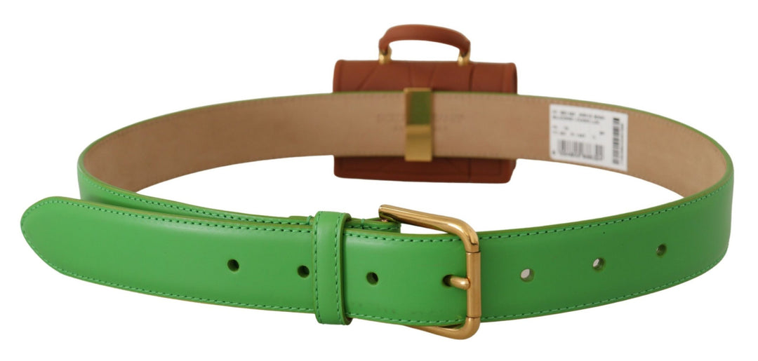 Chic emerald green leather belt with engraved buckle