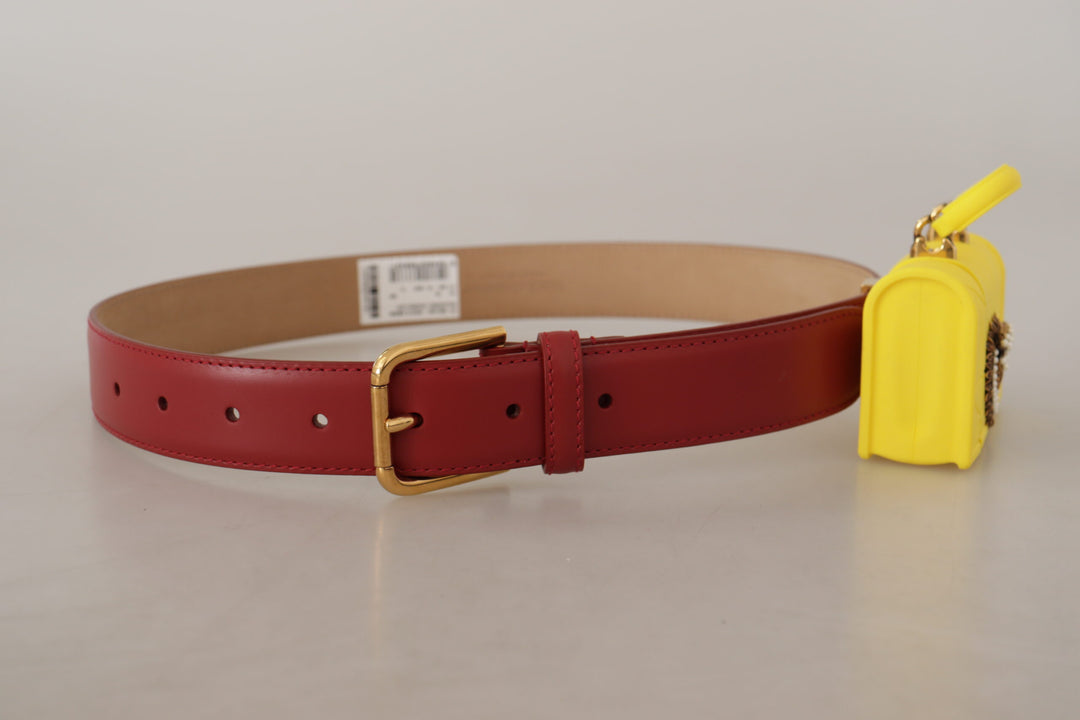 Elegant red leather belt with engraved buckle