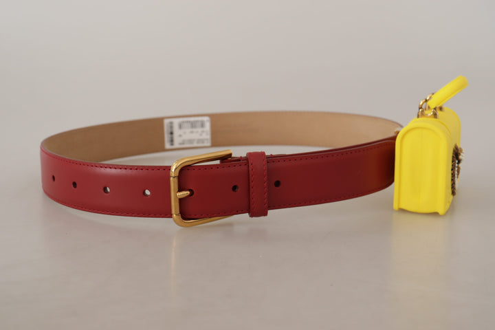 Elegant red leather belt with engraved buckle