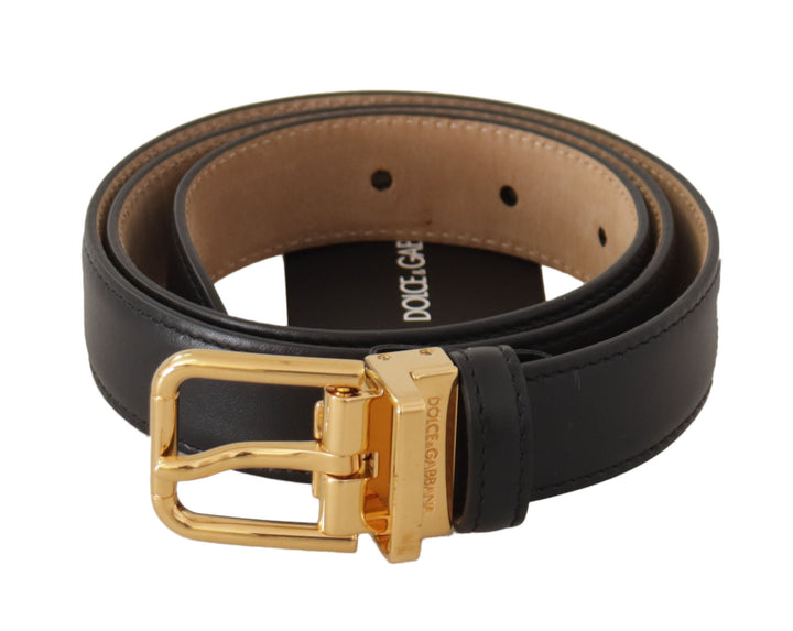 Elegant black leather belt with engraved buckle